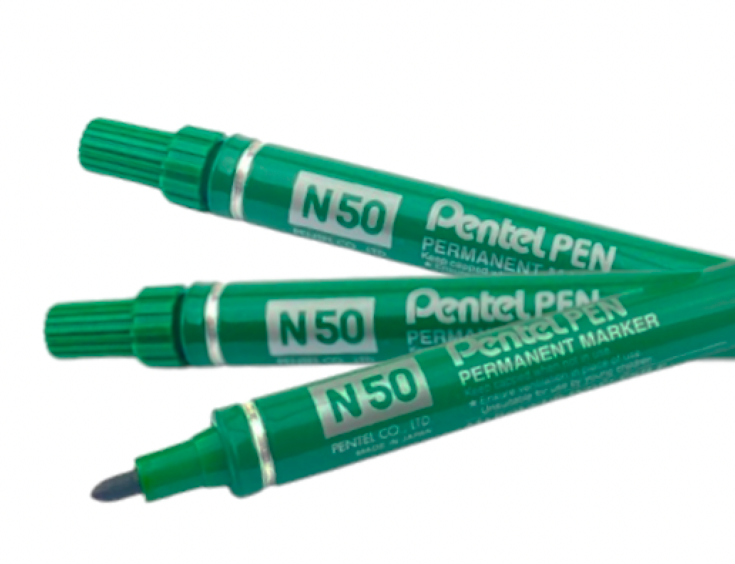 Pentel N50 Permanent Marker Pens - Bullet tip - 2mm - Green - Pack of 3