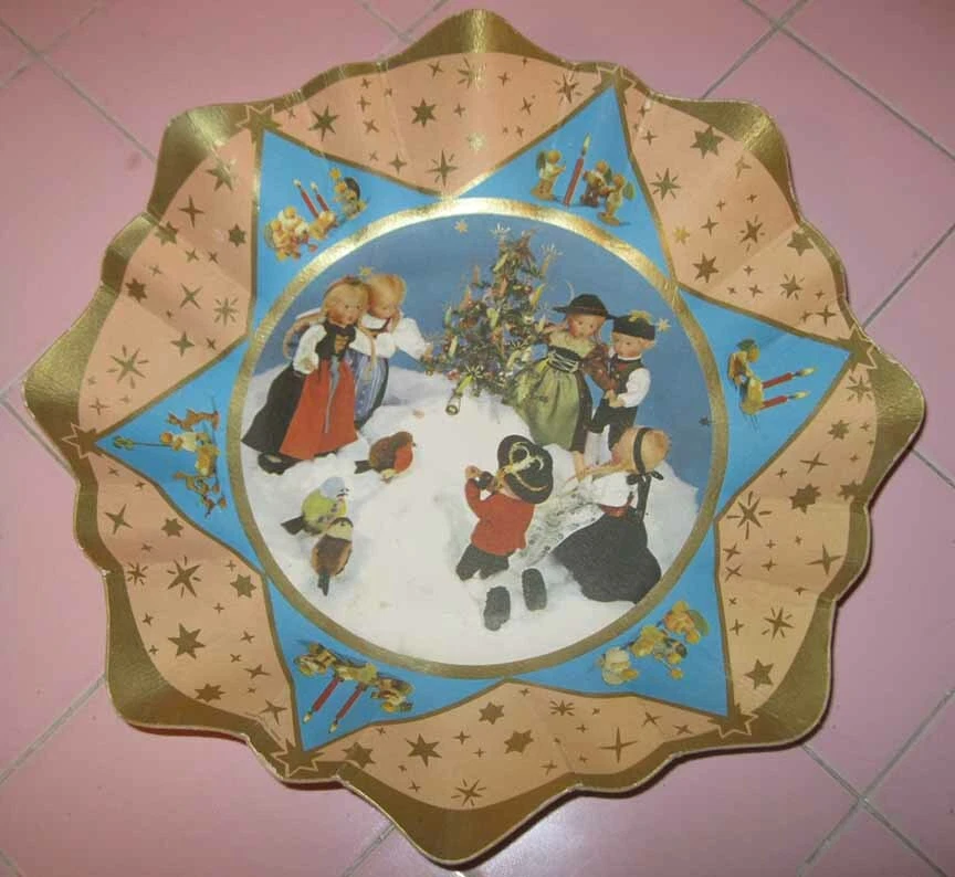 3 cuencos de papel vintage años 50 60 Navidad árbol Alemania Santa Elfos juguetes  Foto 4 de 4