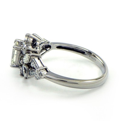 Fine Jewelry Ring Pave Emerald Cut Diamond Pave Diamond PT900 
