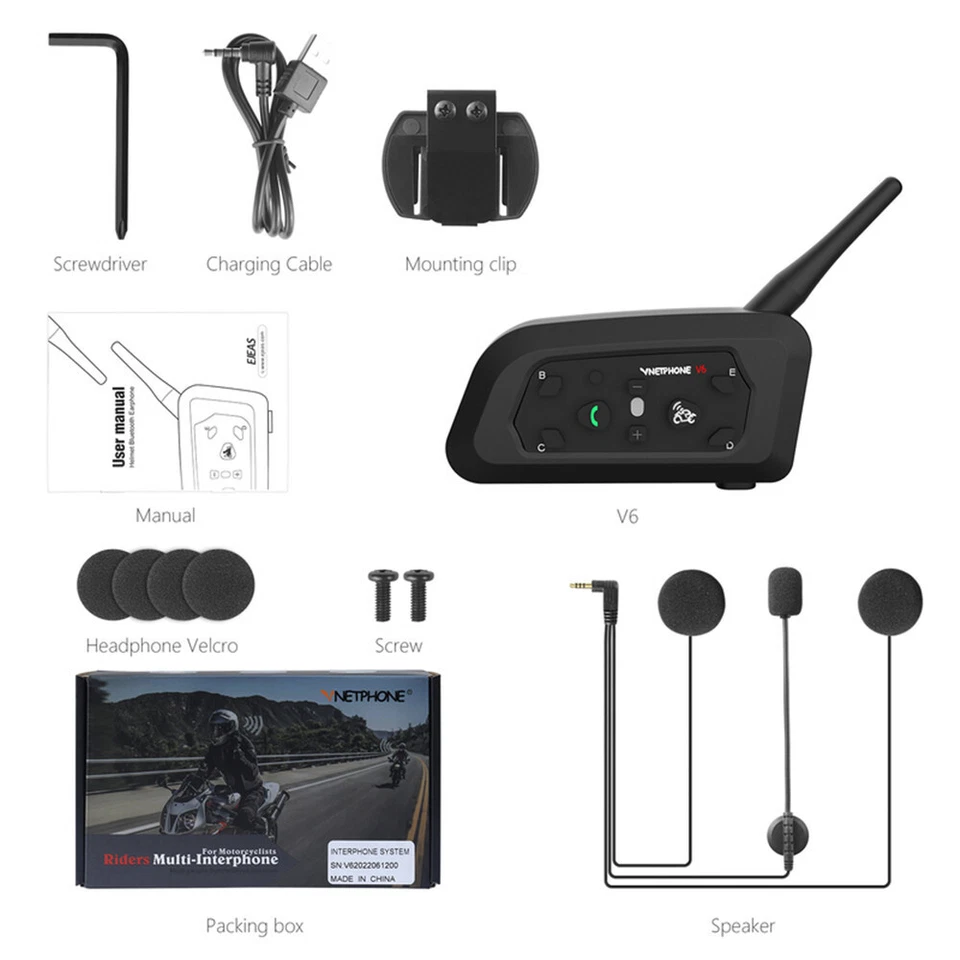 Motorcycle Helmet Intercom Bluetooth Wireless Headset Interphone V6 Waterproof - Image 2 of 4