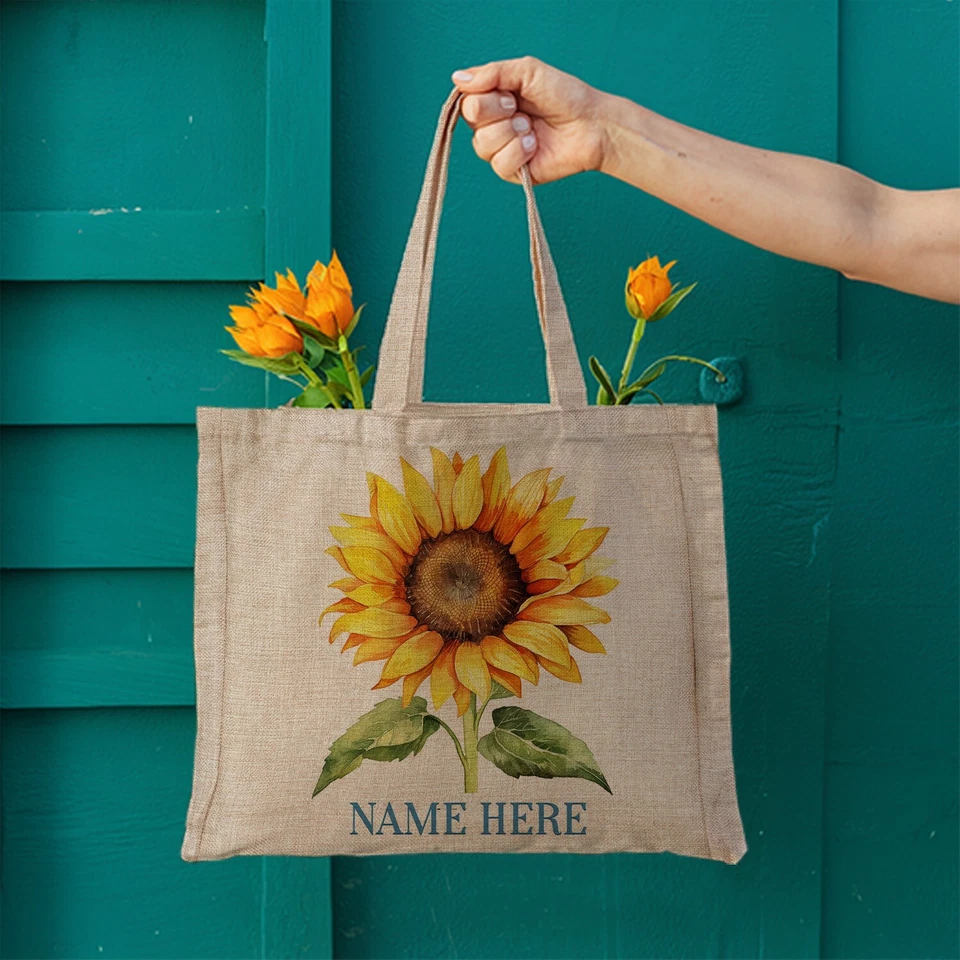KRAFTYGIFTS Personalised Sunflower Shopping Bag Flower Reusable Tote Shopper Handbag KTB33
