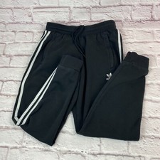 Adidas Track Pants Mens Black Size M Logo 3 Stripes Drawstring Fleece Sweatpants