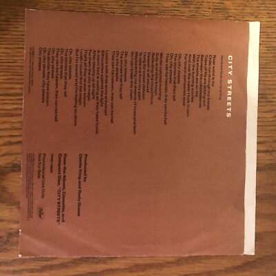 CAROL KING - CITY STREETS, CAPITOL 7PR0-79520, WHITE LABEL PROMO