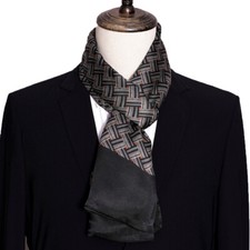 Men Long Scarf 100silk Wave pattern Cravat Neckerchief Blue Black double layers