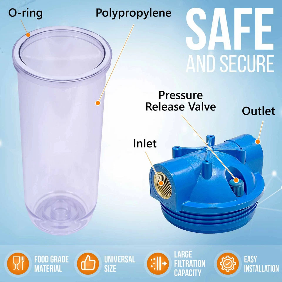 10" Clear Standard Whole House Water Filter System 4 Sediment 1 Micron Filters - Image 3 of 4