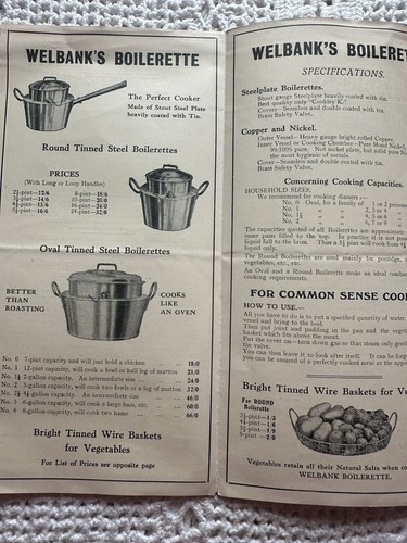 Welbank's Boilerette Cocina Dúplex Funciona Folleto Publicitario Vintage Efímero - Imagen 5 de 9
