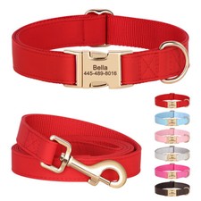 Personalized Dog Collar and Leash set Custom Pet Puppy Name Number Engraved S-L