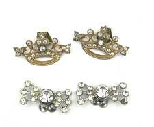 Antique Vintage Shoe Clips 2 Pair Crowns Bows Rhinestones