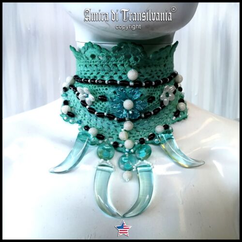 bijoux femme collier polo col collier fait main collier turquoise corne cristal - Photo 1/24