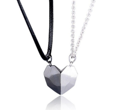 Gebrochenes Herz Anhänger Süß Halbstahl Magnetisch Liebe Freundschaft + 2 Halsketten