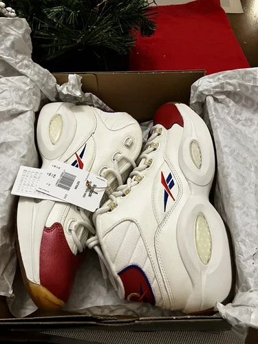 Size 12- NIB~ Reebok Question Mid Red Toe (Leather) Allen Iverson 76ers