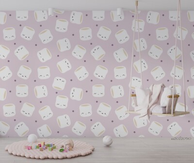 3D Cat Cup Star Purple Pattern Self-adhesive Removeable Wallpaper Wall Mural