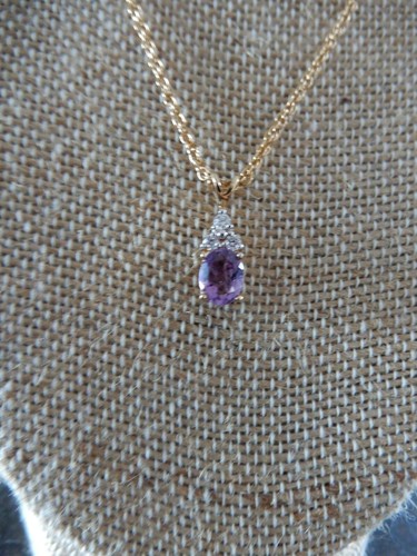 Gold Tone Lab Created Amethyst & CZ's Rectangle Necklace 18" - Picture 3 of 10