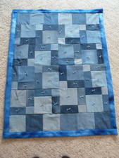 : NEW blue jean denim quilt / blanket...wheelchair, travel, lap size...38x51