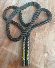 RENranring Braided Battle Rope w/ Non-Slip Handles, Black/Yellow Gym Training