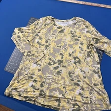 LOGO Lori Goldstein Top Size L Cobblestone Yellow Tie-Dye LS Knit Tunic - New