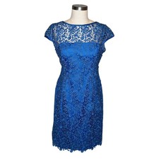 ADRIANNA PAPELL Royal Blue Floral Lace Sheath Dress Cap Sleeve Size 10
