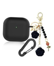 Case for Airpods 4 Case with Cute Keychain, Silicone Shockproof Black