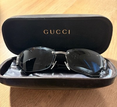 Gucci GG 1799/N/S Rimless Rectangle Sunglasses Black Frame Gray