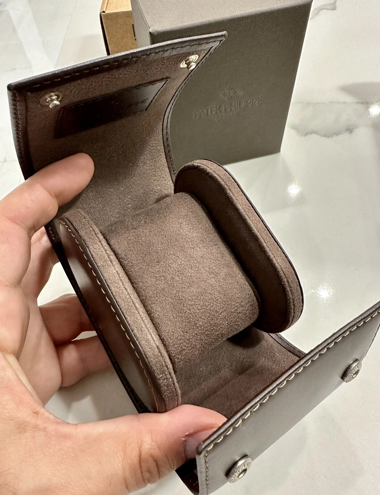 Patek Philippe Travel Watch Case – Dark Brown Leather Compact