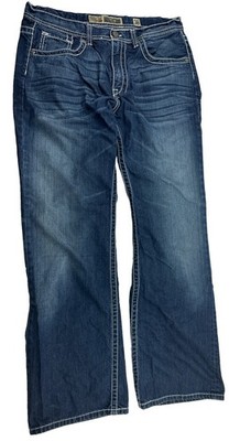 BKE Tyler Jeans Mens 36 Bootcut Blue Dark Wash Stretch Denim Y2K Thick Stitch