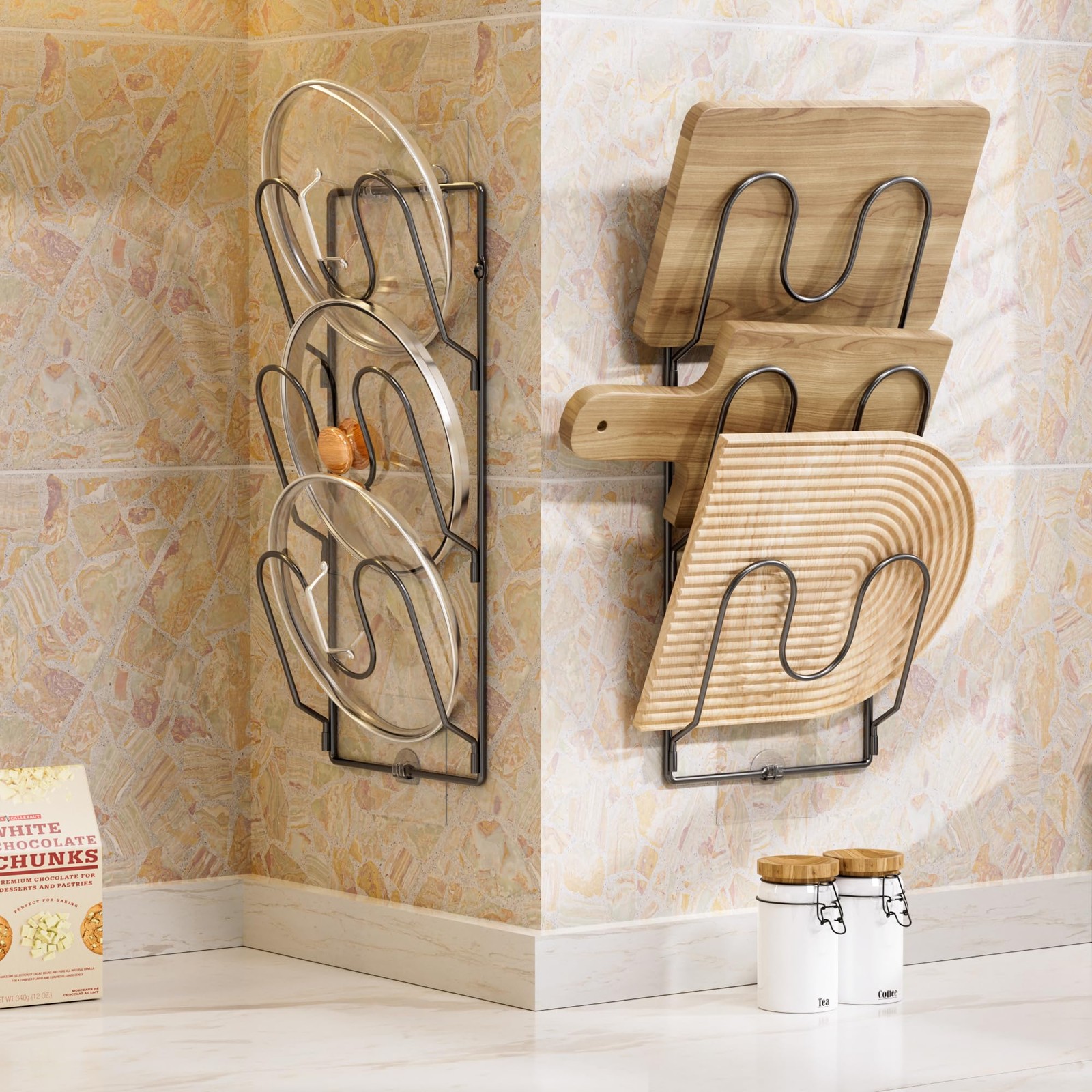 2 Pack Pot Lid Organizer Rack for Cabinet Door/Wall 6-Tier Holders inside