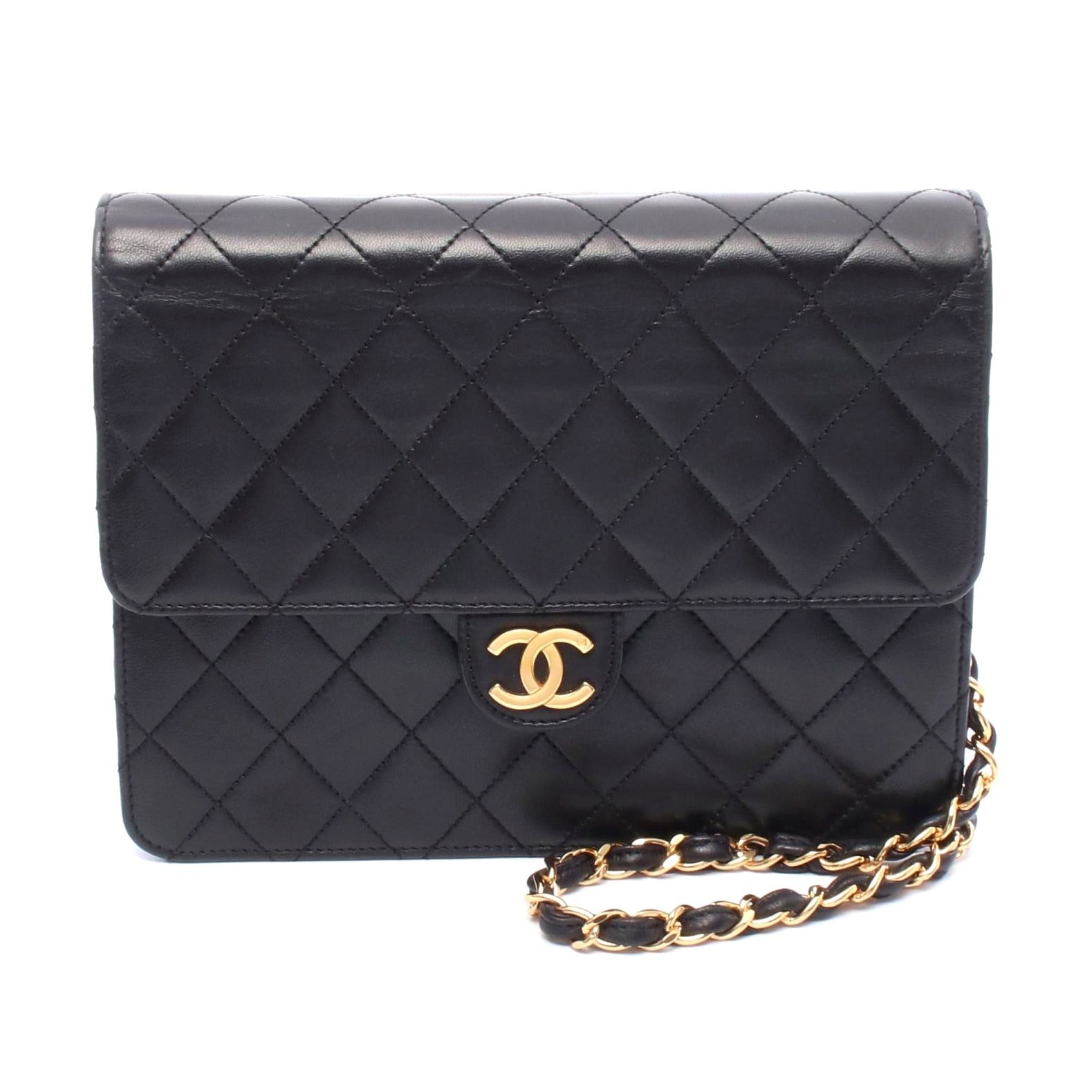 Chanel Black Lambskin Matelasse Single Flap Shoulder Bag 529608