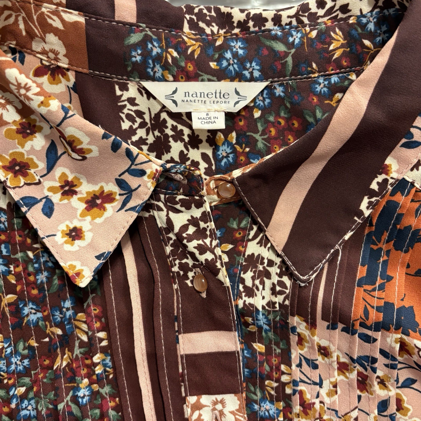 NANETTE LEPORE Button Up Patchwork Shirtdress Tie… - image 7