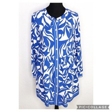 LOFT blue white graphic button down shirt dress size Small