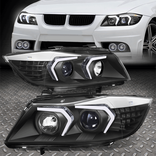 For 05-08 BMW E90 Sedan Black LED DRL Switchback Signal Projector Headlights - Picture 1 of 8