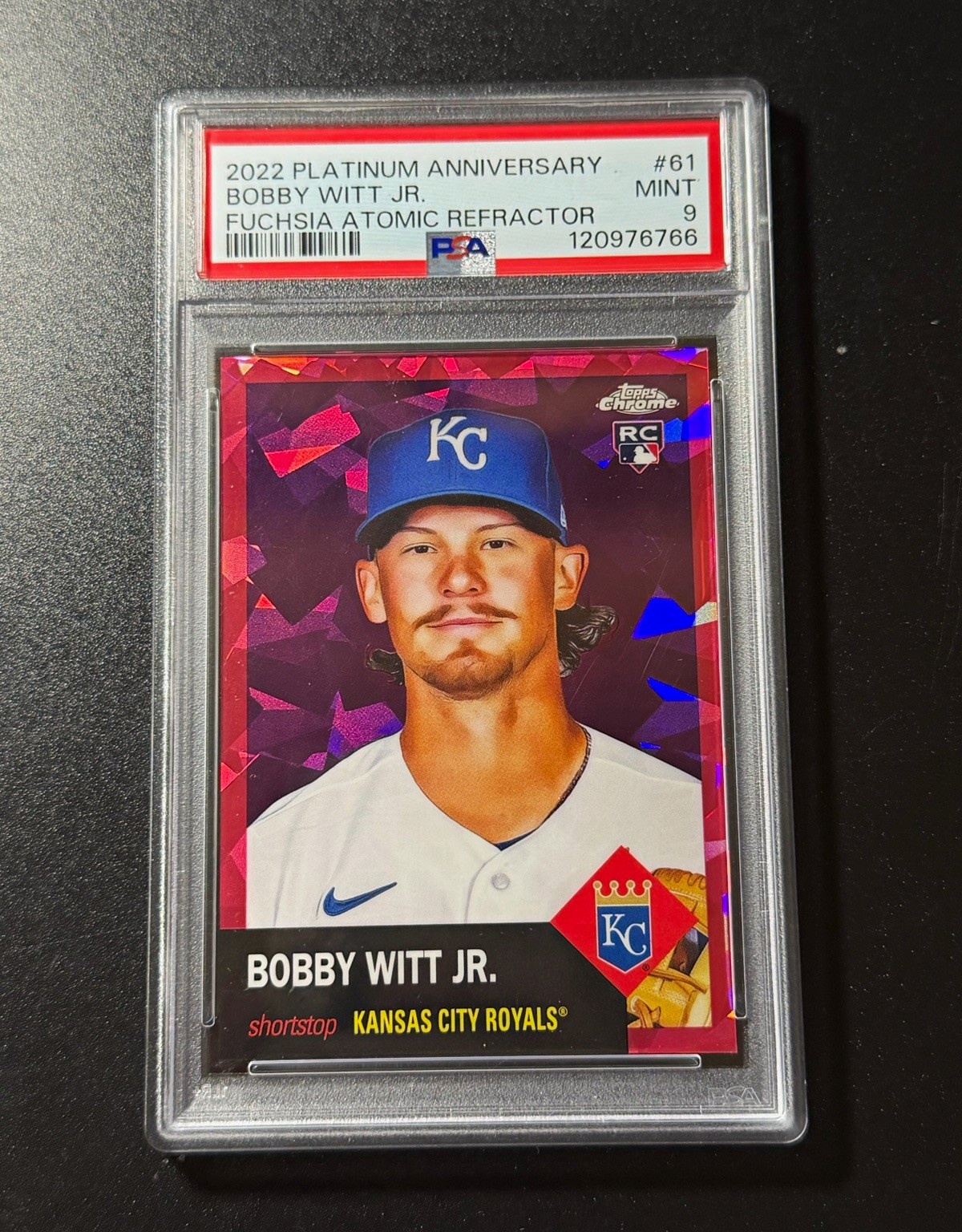 2022 Bobby Witt Jr. #61 Fuchsia Atomic Ref RC Auto PSA 9 90/100