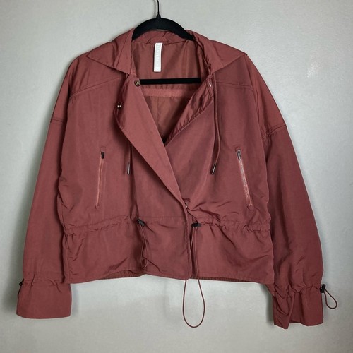 Athleta Jacket small Spring cropped boxy Red Maroon Acadia sporty moto - Picture 2 of 15