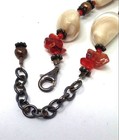 Artisan 925 Sterling Orange Red Carnelian Square Pendant MOP Pebble Necklace — photo 7