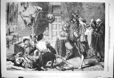 Original Old Antique Print 1864 Scene Tavern Brawl Men Fighting John Gilbert