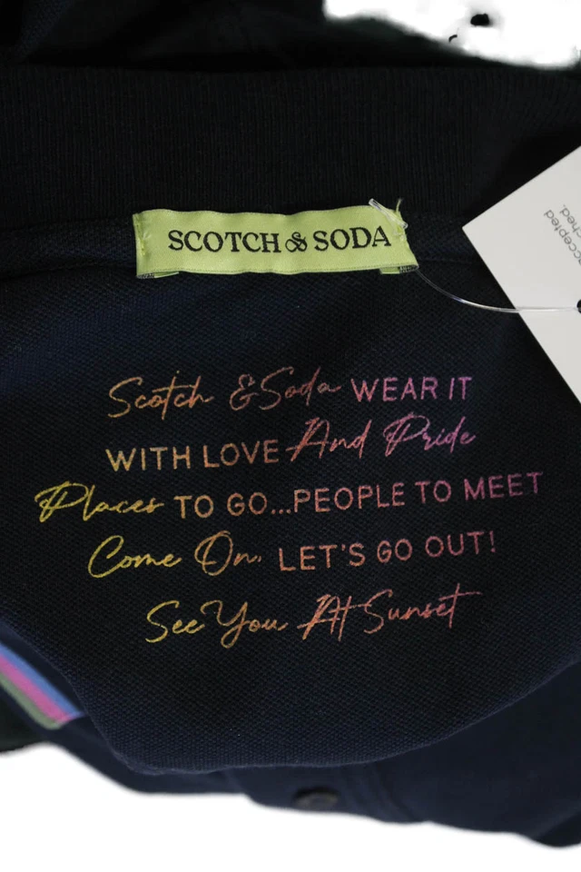 Top Polo Scotch & Soda Para Hombres Algodón Estampado a Rayas Dobladillo Cuello Azul Marino Talla L Foto 4 de 4