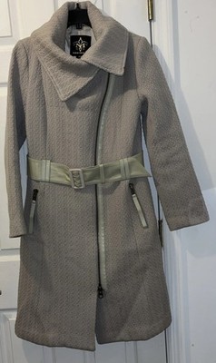 Mackage Coat Camel Wool Leather Trim & Belt Front Zipper Size M 