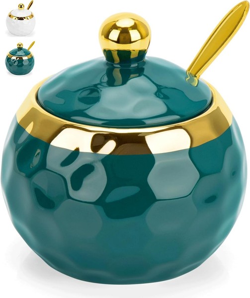 Zuckerdose Keramik Deckel LöFfel GewüRzgläSer KüChe Rustikal Design 320Ml-image