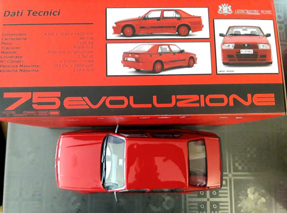 LAUDORACING 1/18 ALFA 75 1.8 TURBO EVOLUZIONE RED LM163 Nuova! - Immagine 3 di 4