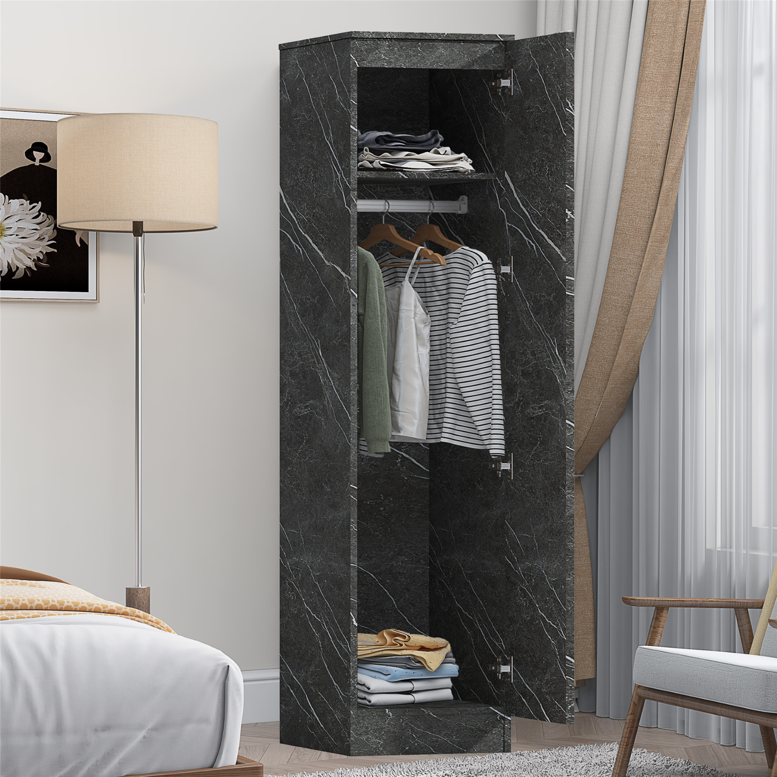 ZITA 1 Door Wardrobe Grey Marble Effect - Sleek & Practical