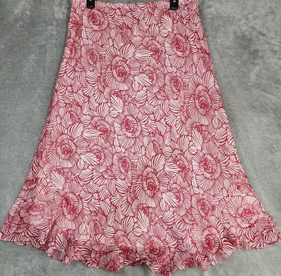 Notations Skirt Womens Extra Large Red White Floral Ruffle Hem Lined Vintage