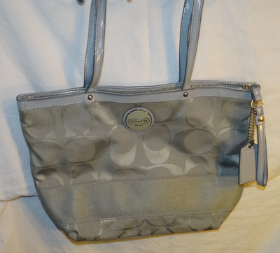 Coach Gray Signature Canvas and Patent Leather Trim