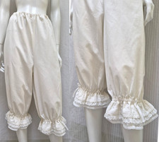 Vintage White Cotton Lace Trim Bloomers Pantaloons Pettipants - Size M