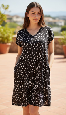 Heimish USA Women's Shift Dress Short Sleeve Stretch Black Sheer Size S