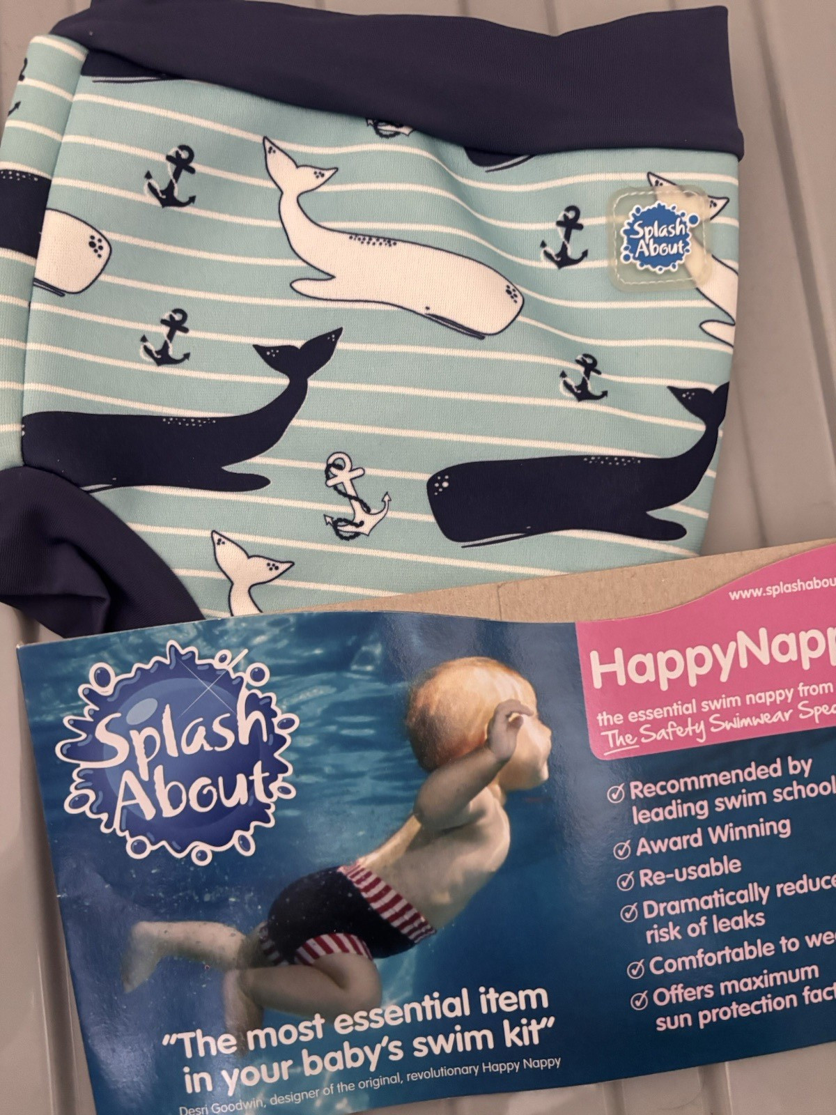 Splash About Happy Nappy Neoprene Swim Shirt UPF 50+ Small Whale Striped