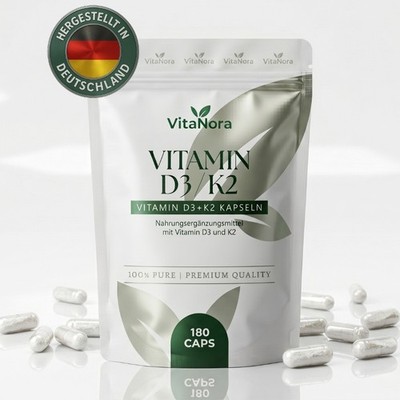 Vitamin D3 + K2 Kapseln 180 Stk   5600 IE D3 & 200 µg K2   Depot   Vegan   Made