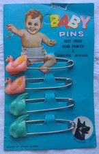Vintage Alsatian Brand, Four Baby Diaper Pins on Original Card