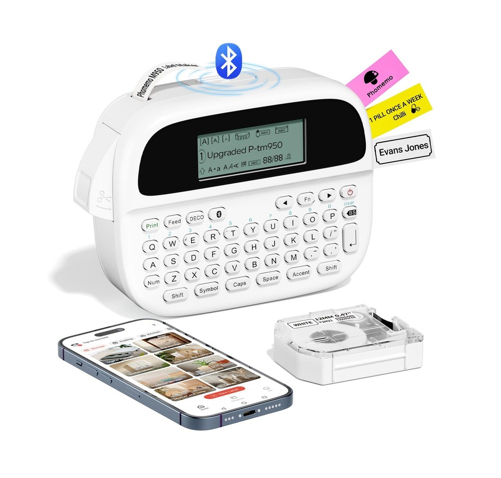 Waterproof Bluetooth Label Maker Machine with QWERTY Keyboard and Rechargeable Battery