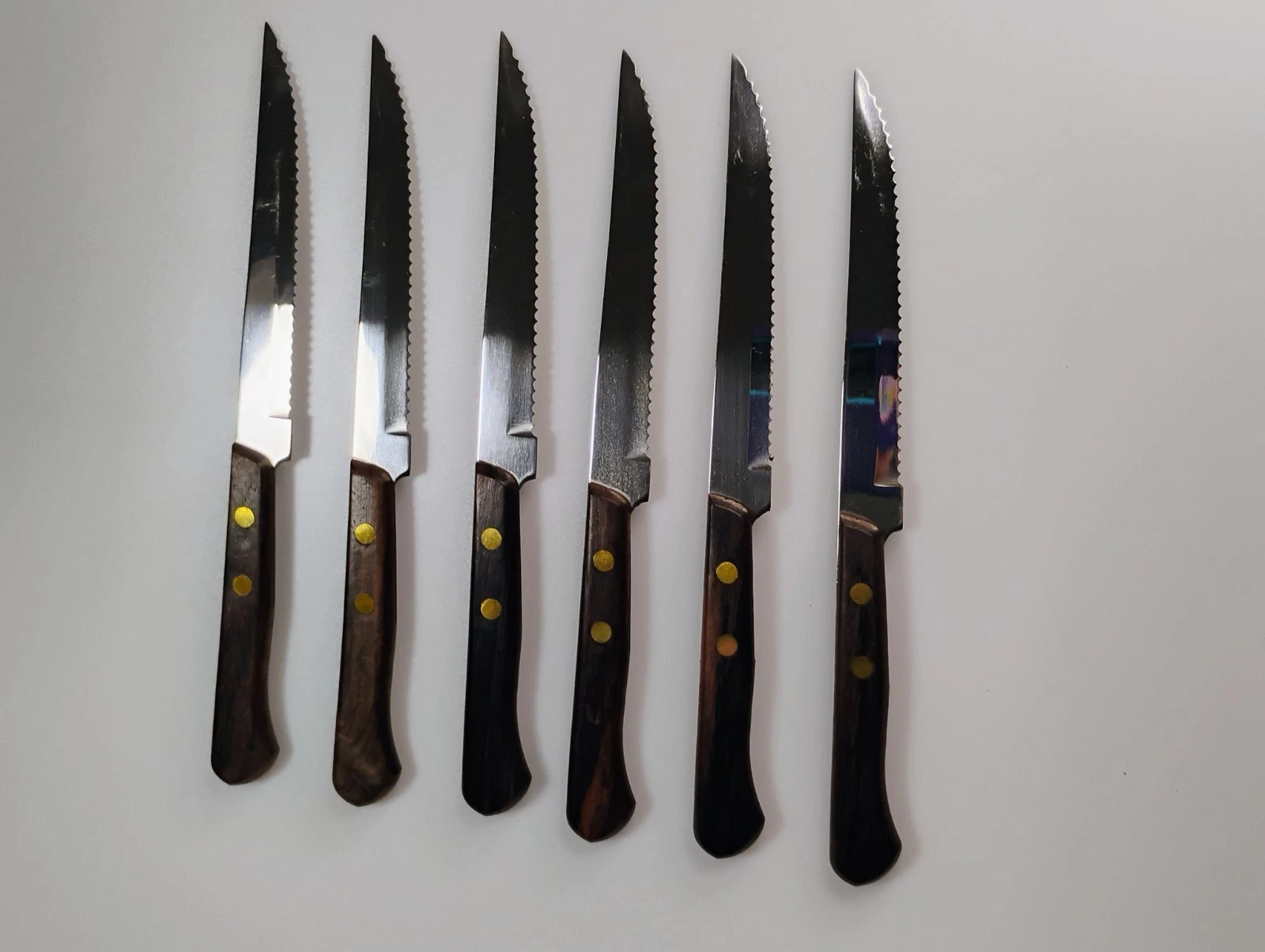 Vtg MCM Wood Handle steak Knives Stainless Steel Serrated Reliable Fabrications