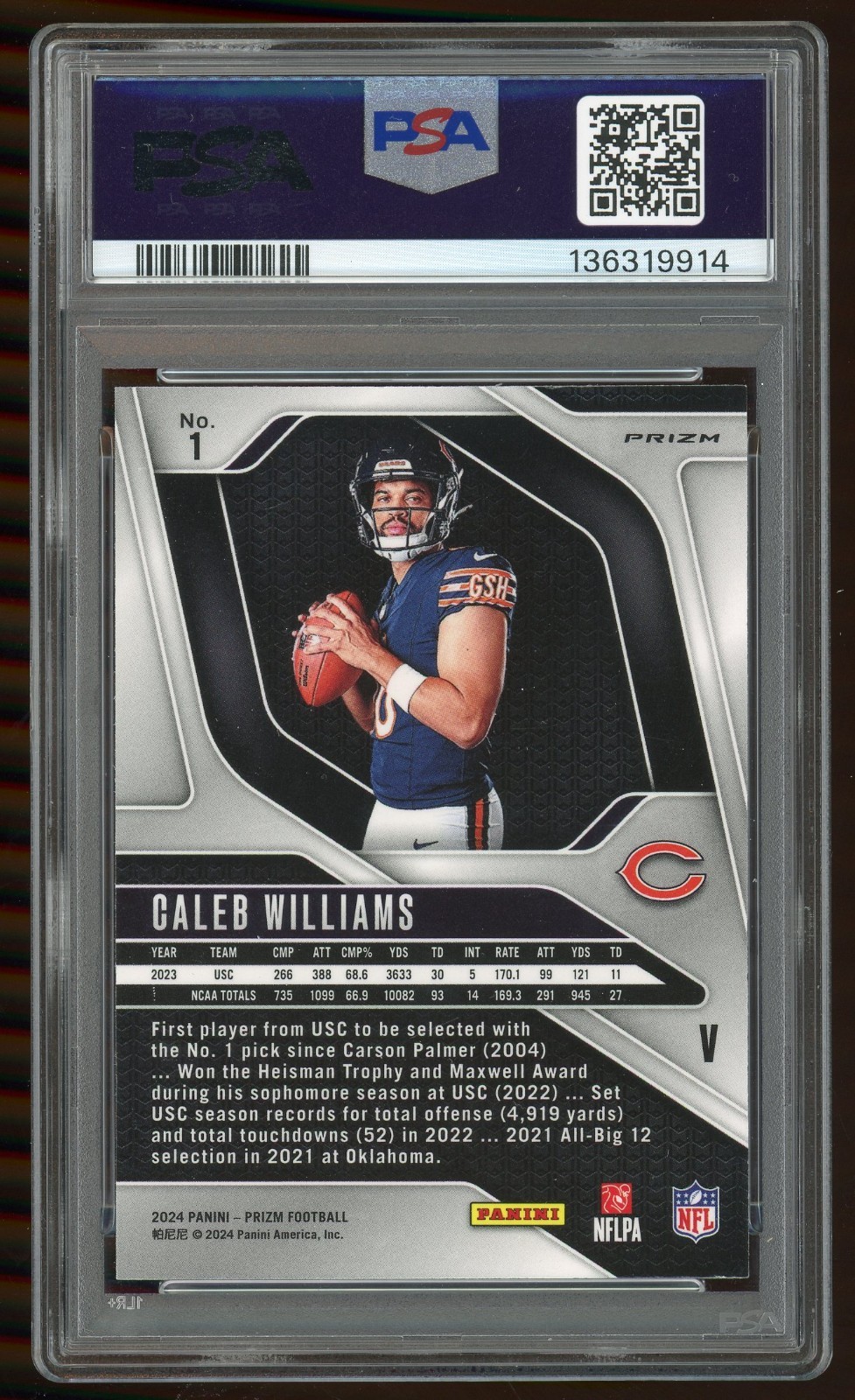 2024 Panini Prizm #1 Caleb Williams RC Rookie Variation No Huddle SSP PSA 10 QTY view 2
