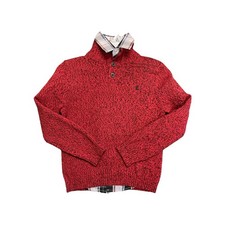 IZOD Boy's 2 Piece Cable Knit Sweater with Multi Color Button Up Shirt Set